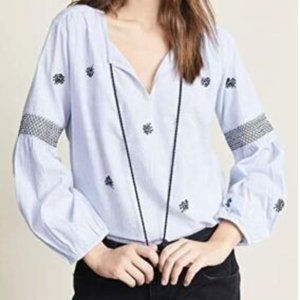 Velvet by Graham & Spencer Light Blue Embroidered Blouse